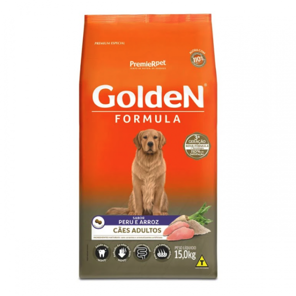 Ração Golden Fórmula Cães Adultos Peru e Arroz 15 kg