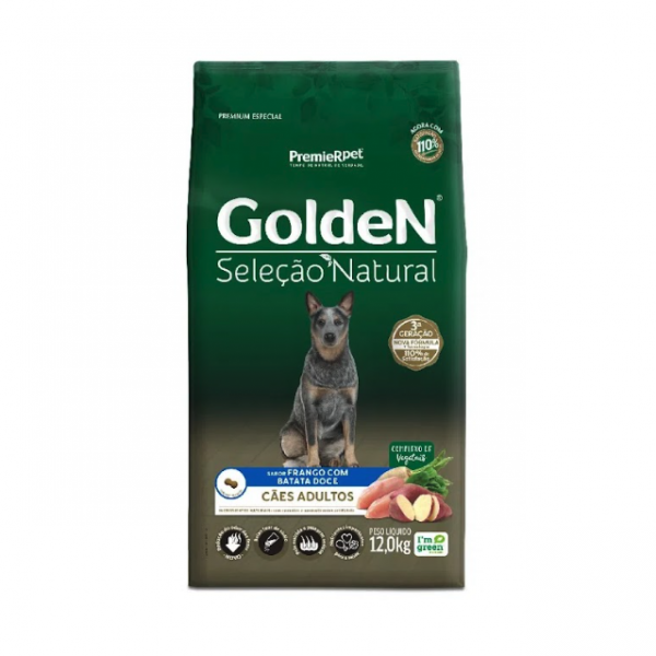Ração Golden Seleção Natural Cães Adultos Frango com Batata Doce 12 kg