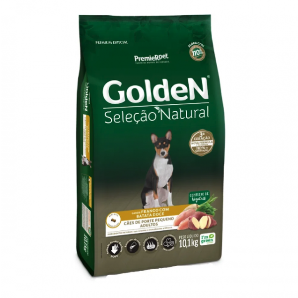 Ração Golden Seleção Natural Cães Adultos Porte Pequeno Frango com Batata Doce 10,1 kg