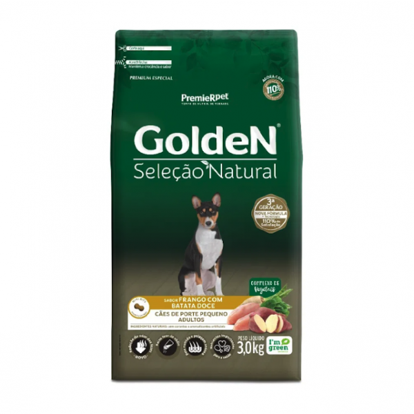 Ração Golden Seleção Natural Cães Adultos Porte Pequeno Frango com Batata Doce 3 kg