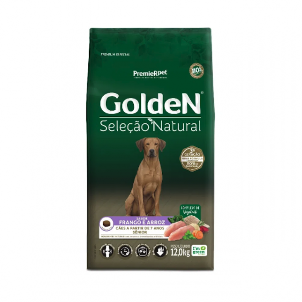 Ração Golden Seleção Natural Cães Sênior Frango e Arroz 12 kg