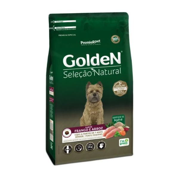 Ração Golden Seleção Natural Cães Sênior Porte Pequeno Frango e Arroz 3 kg