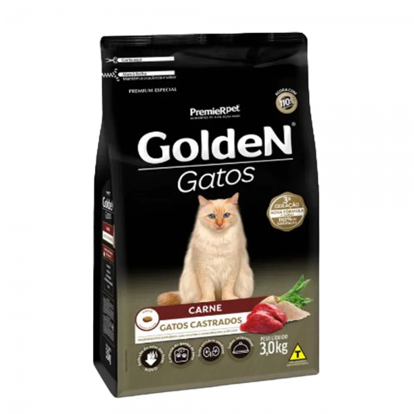 Ração Golden Gatos Castrados Carne 3 kg