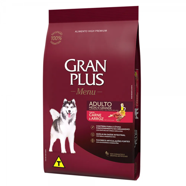 Ração GranPlus Menu Cães Adultos Carne e Arroz 20 kg