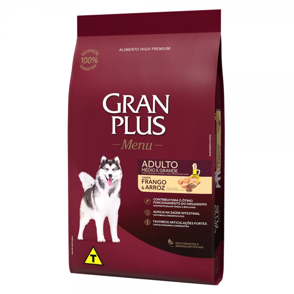 Ração GranPlus Menu Cães Adultos Frango e Arroz 15 kg