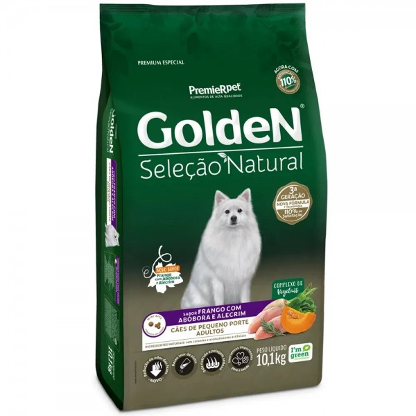 Ração Golden Seleção Natural Cães Adultos Raças Pequenas Frango e Abóbora 10,1kg