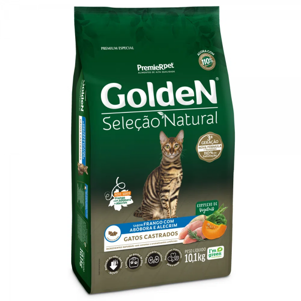 Ração Golden Seleção Natural Gatos Castrados Frango com Abóbora e Alecrim 10,1kg