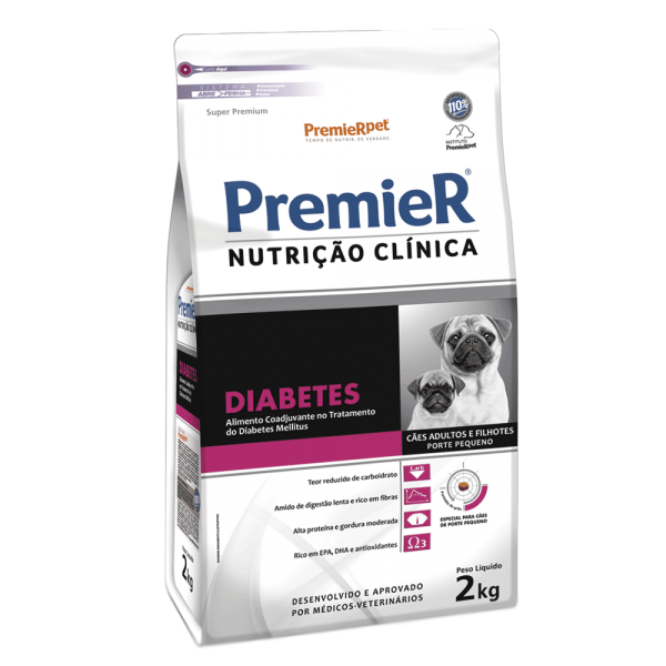 Ração Premier Nutrição Clínica Diabetes Cães Adultos e Filhotes Raças Pequenas 2 kg