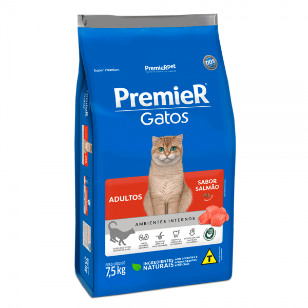 Ração Premier Ambientes Internos Gatos Adultos Salmão 7,5kg