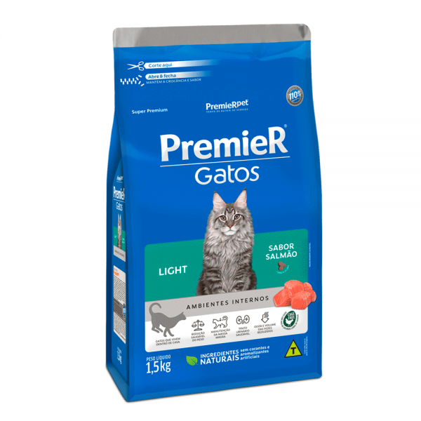 Ração Premier Gatos Adultos Light Ambientes Internos 1,5 kg