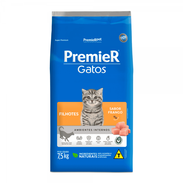 Ração Premier Gatos Filhotes Ambientes Internos Frango 7,5kg