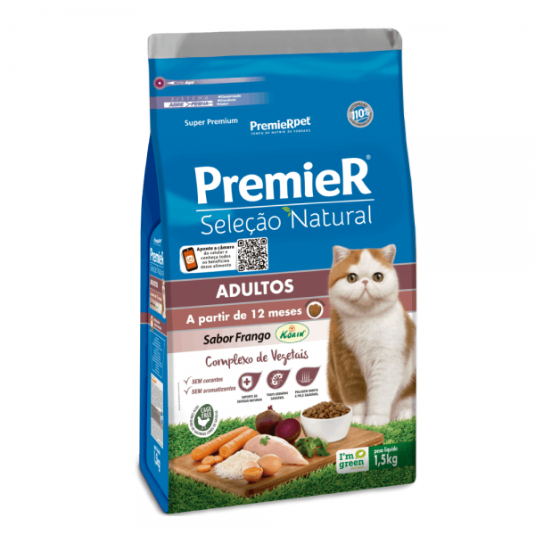 Ração Premier Gatos Adultos Seleção Natural Frango 1,5 kg