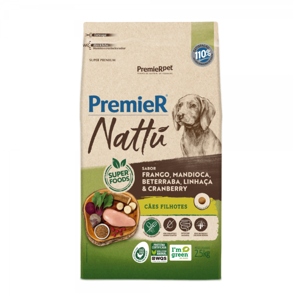 Ração Premier Nattu Cães Filhotes Mandioca 2,5 kg