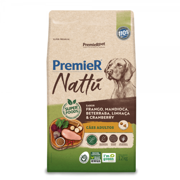 Ração Premier Nattu Cães Adultos Mandioca 12 kg