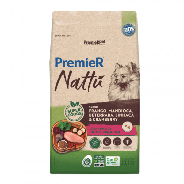 Ração Premier Nattu Cães Adultos Mandioca Pequeno Porte 10,1 kg