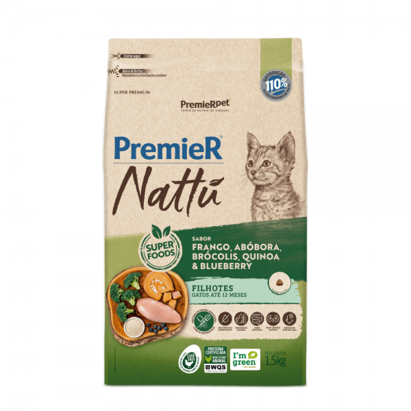 Ração Premier Nattu Gatos Filhotes Abóbora 1,5 kg