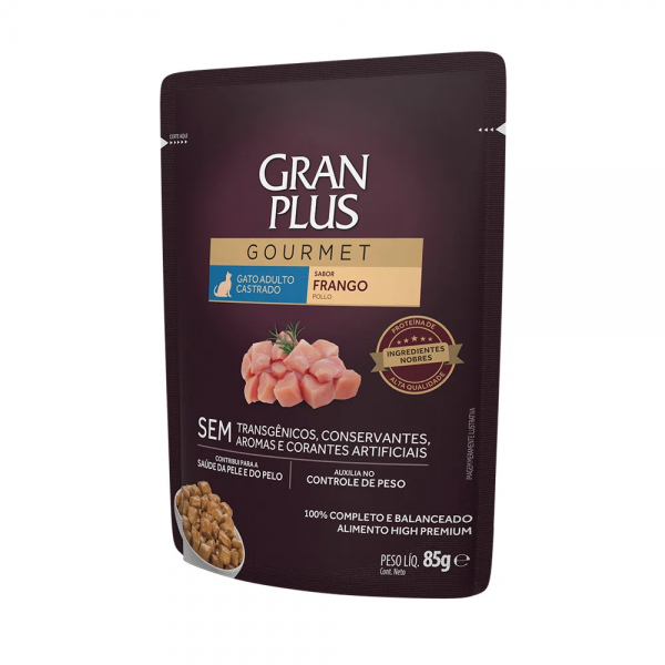 Ração Úmida GranPlus Gourmet Gatos Castrados Frango 85 g