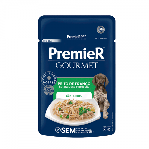 Ração Úmida Premier Gourmet Cães Filhotes Peito de Frango, Batata Doce e Brócolis 85 g