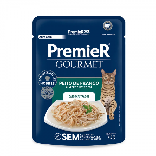 Ração Úmida Premier Gourmet Gatos Castrados Peito de Frango e Arroz Integral 70 g