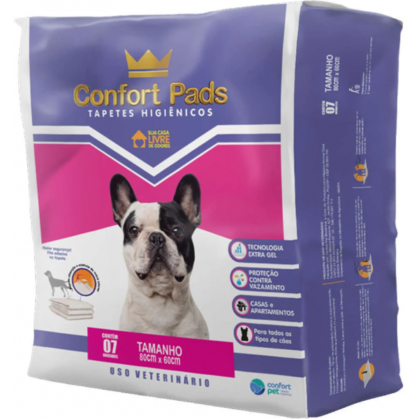 Tapetes Higiênicos Confort Pads 80 x 60 cm com 7 unidades