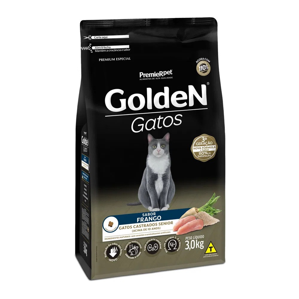 Ração Golden Gatos Castrados Sênior Frango 3 kg