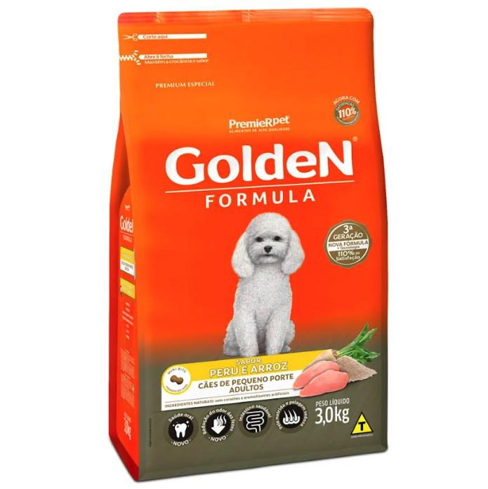 Ração Golden Fórmula Cães Adultos Raças Pequenas Peru e Arroz 3kg