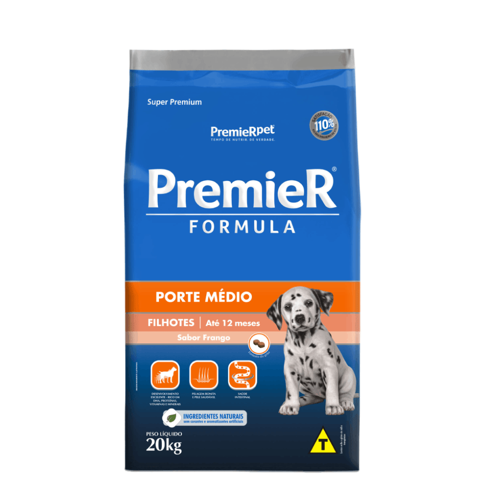 Ração Premier Formula Cães Filhotes Raças Médias Frango 20 kg