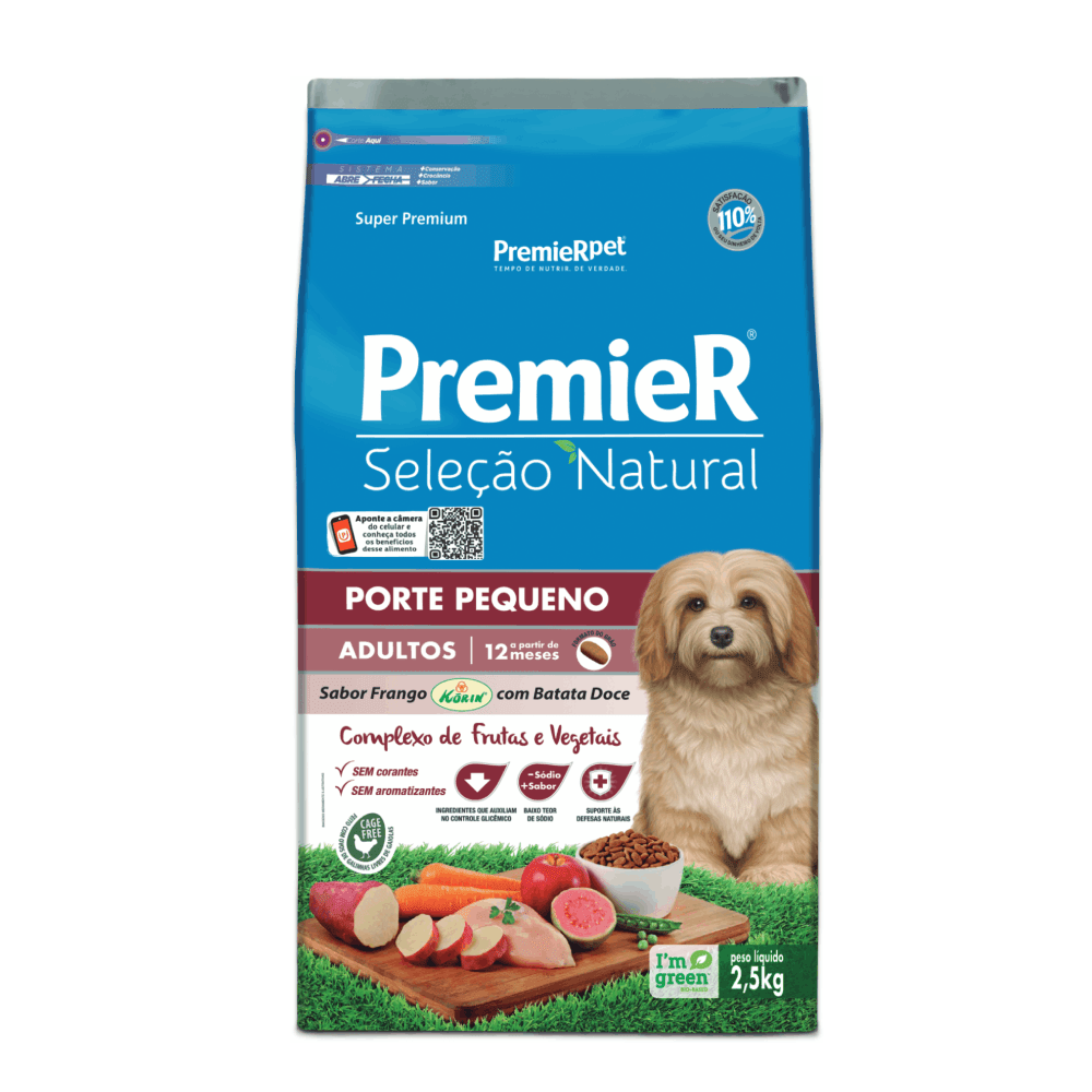 Ração Premier Seleção Natural Cães Adultos Raças Pequenas Frango com Batata Doce 2,5 kg