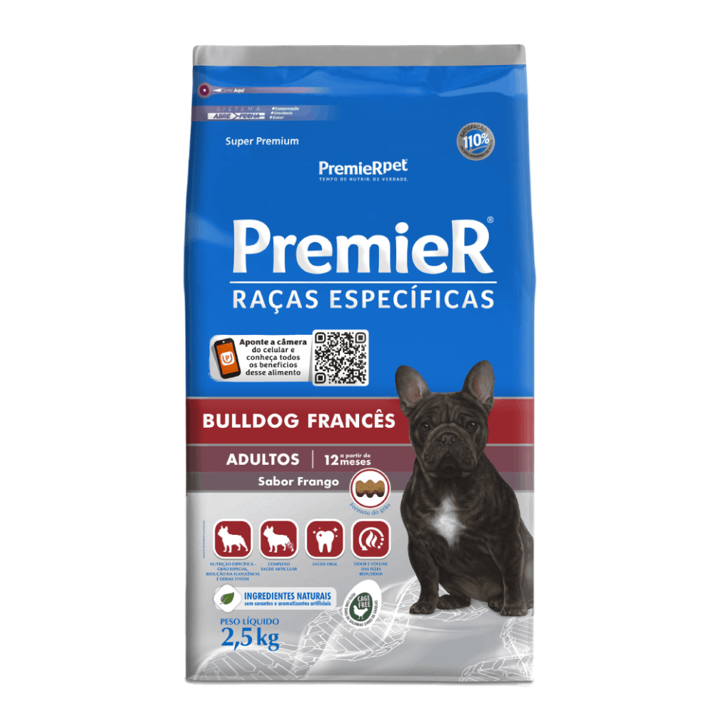 Ração Premier Bulldog Francês Adultos Raças Específicas Frango 2,5 kg