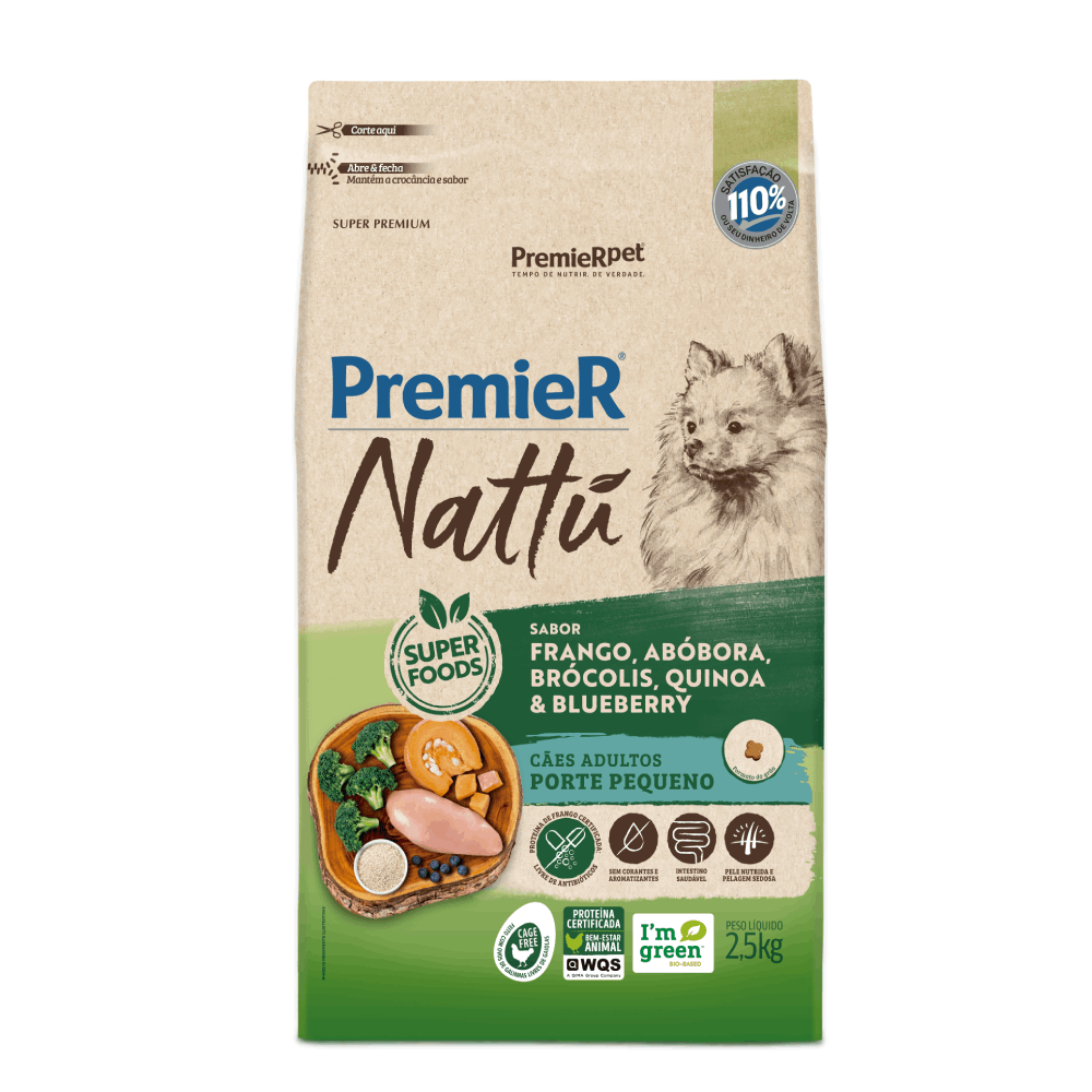 Ração Premier Nattu Cães Adultos Abóbora Pequeno Porte 2,5 kg