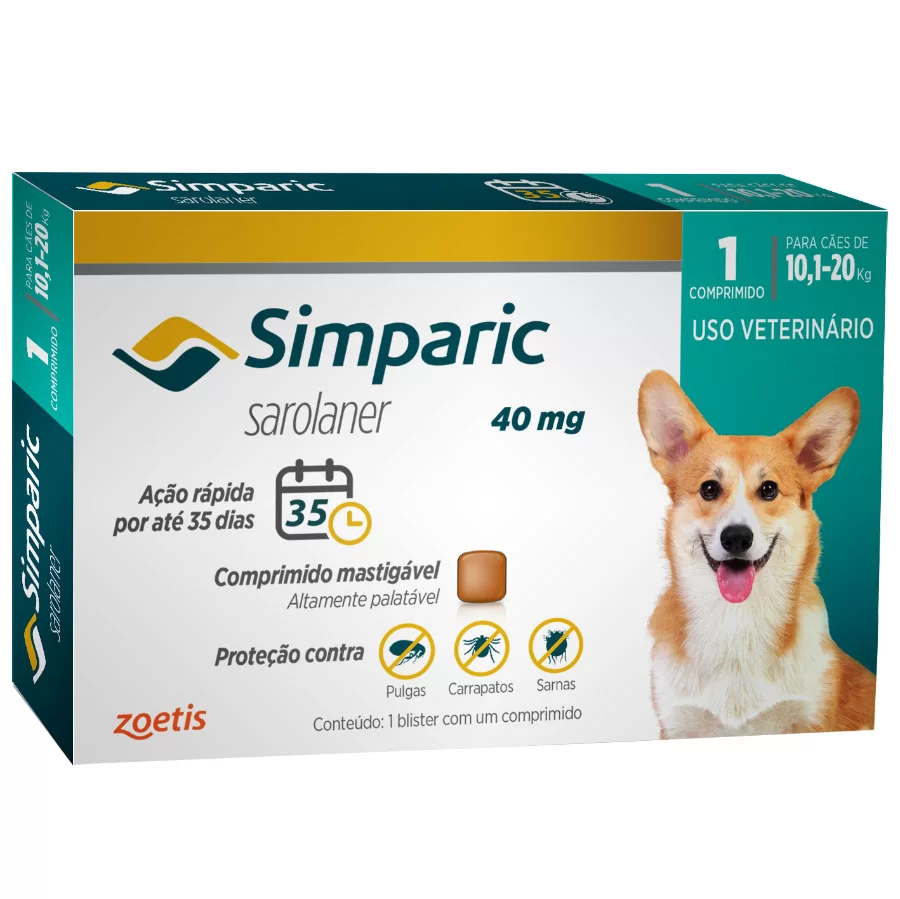 Antipulgas Simparic 10 a 20kg Cães 40mg 1 comprimido