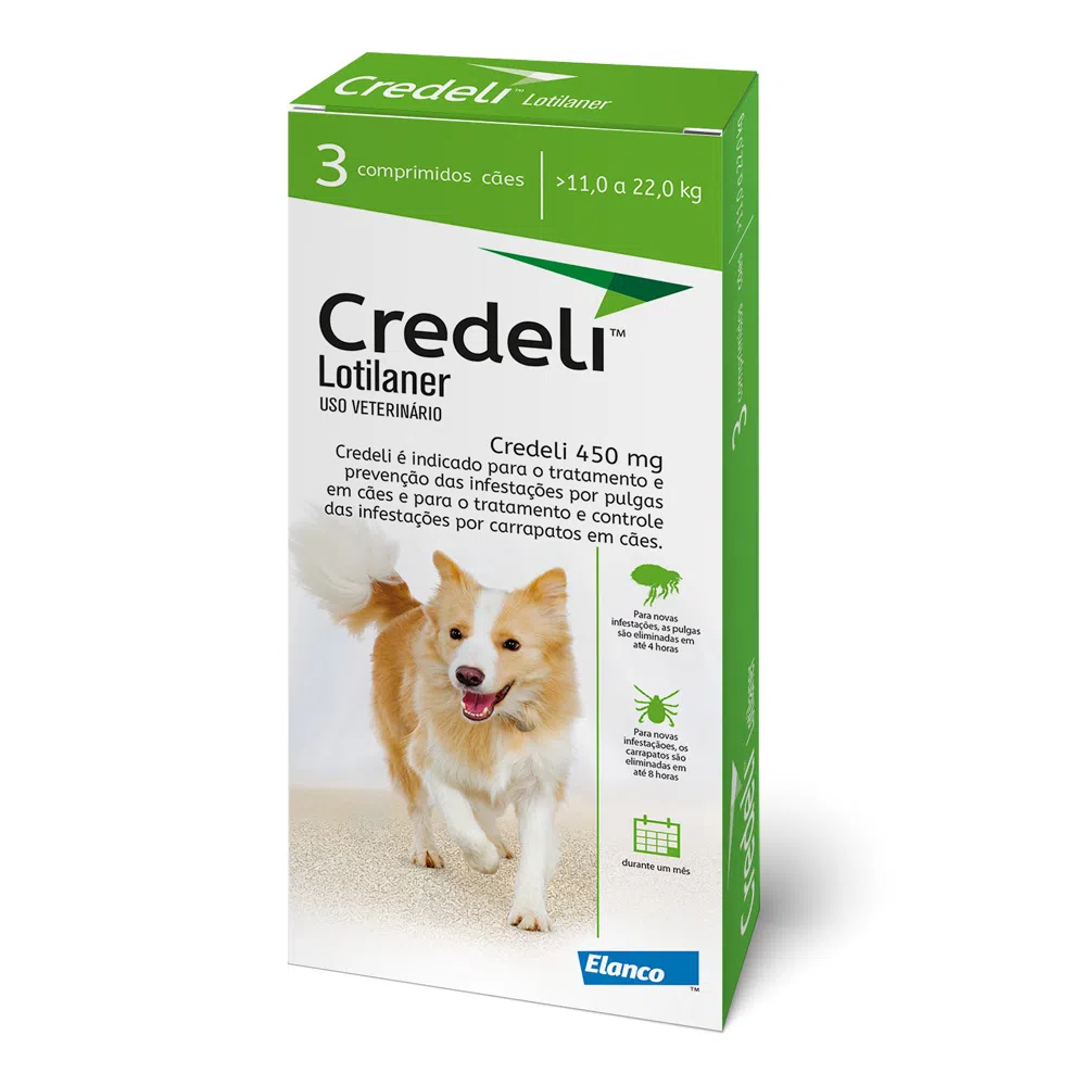 Antipulgas Credeli 450mg Cães 11 a 22kg 3 comprimidos