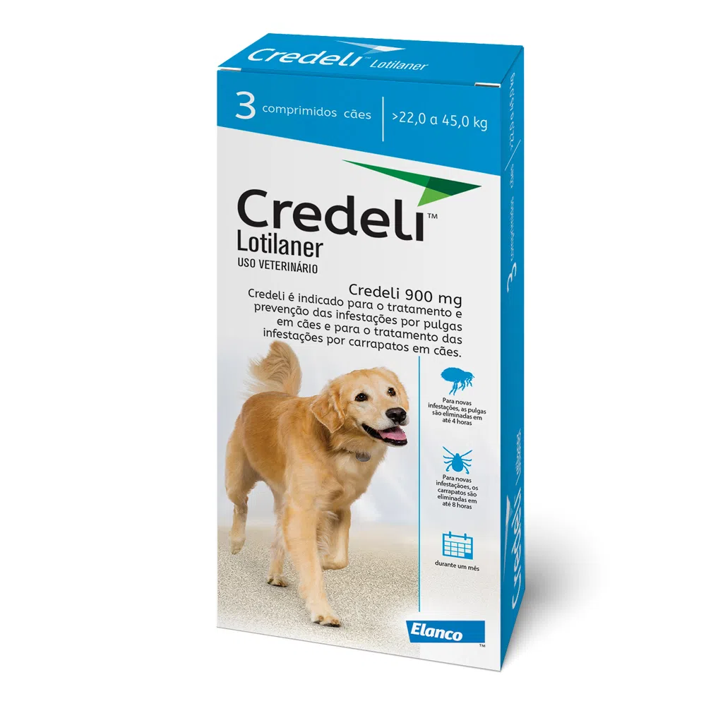 Antipulgas Credeli 900mg Cães 22 a 45kg 3 comprimidos