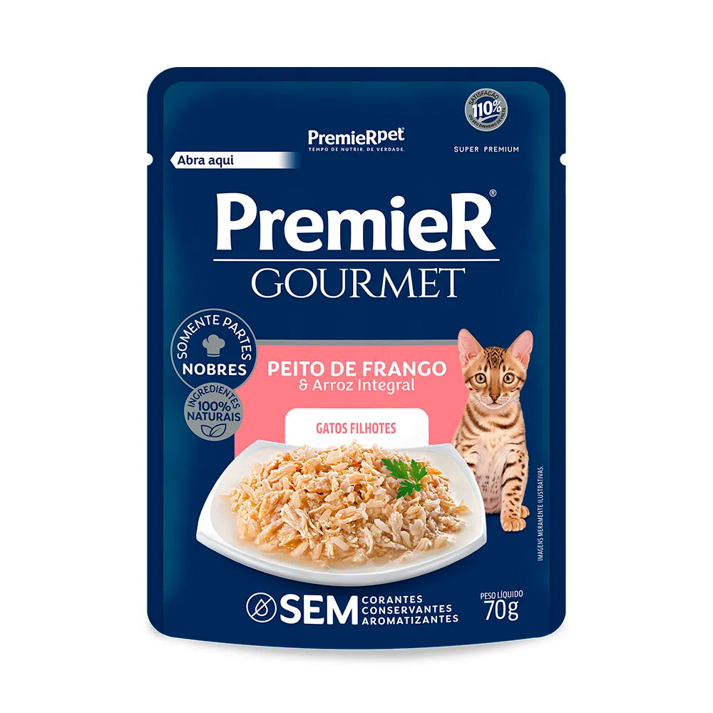 Ração Úmida Premier Gourmet Gatos Filhotes Peito de Frango e Arroz Integral 70 g