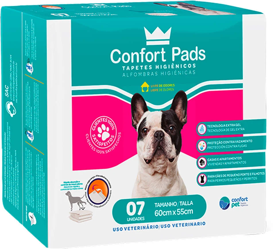 Tapetes Higiênicos Confort Pads 55 x 60 cm com 7 unidades