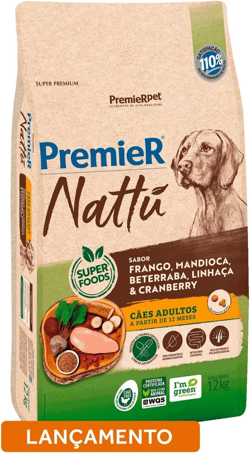  Ração Premier Nattu Cães Adultos Mandioquinha 12 kg