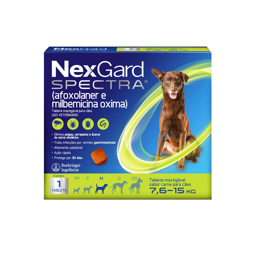 NexGard Spectra Antipulgas e Vermífugo Cães 7,6kg a 15kg 1 tablete