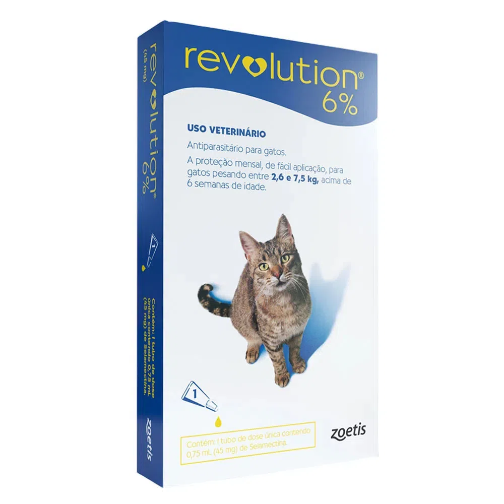 Antipulgas Revolution 6% para Gatos de 2,6kg a 7,5kg 1 Tubo