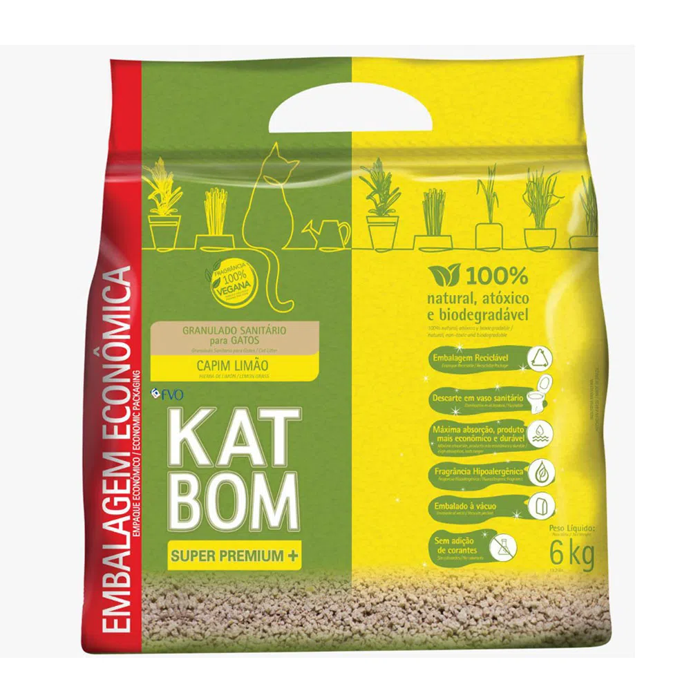 Areia para Gato Katbom Natural Granulado Higiênico Capim Limão 6 kg