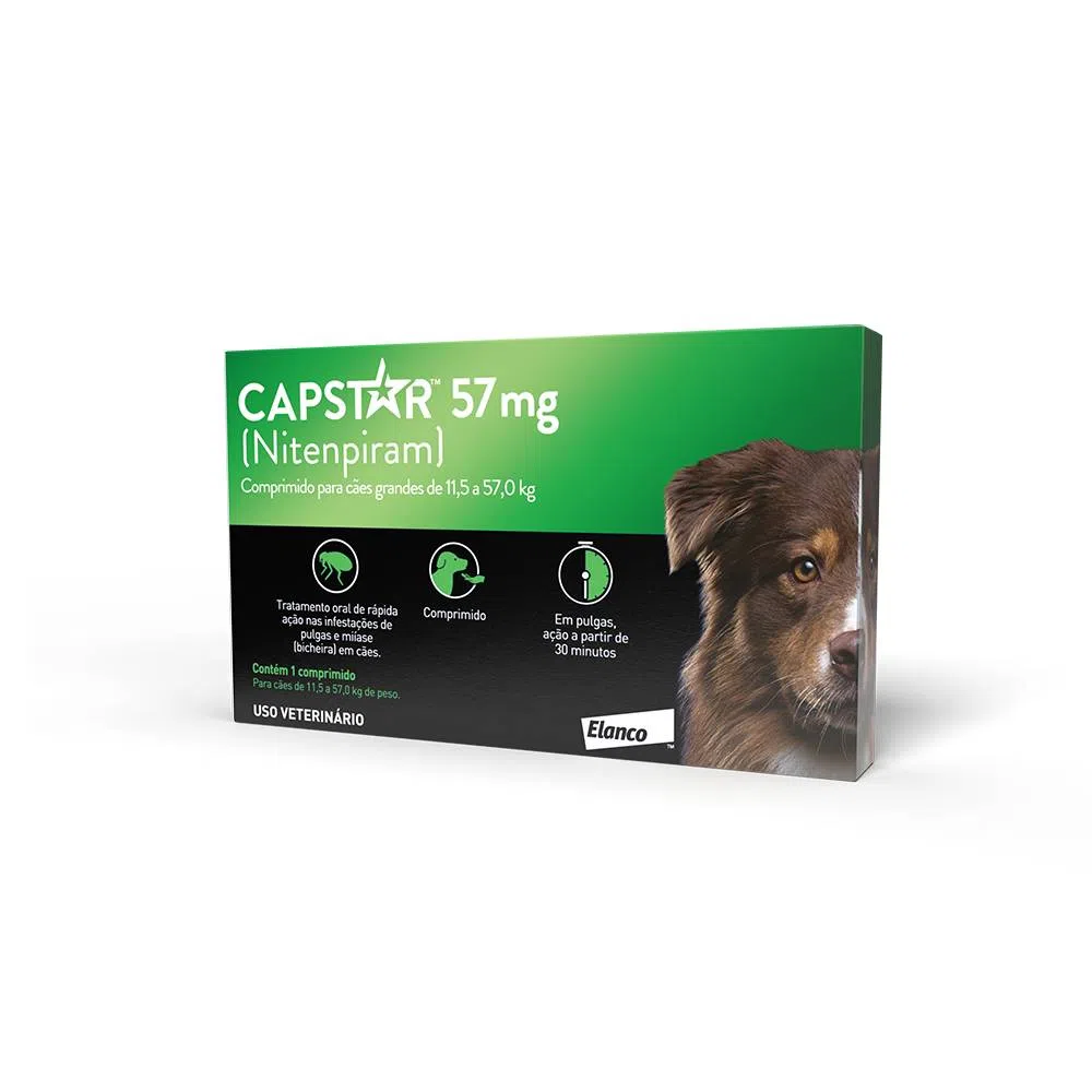 Capstar 57 mg: antipulgas para cães de 11,4 a 57 kg 6 comprimidos