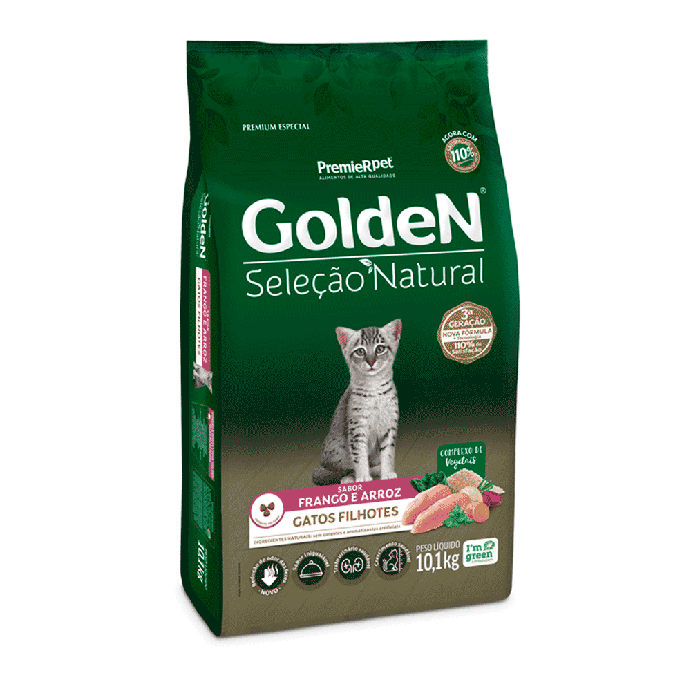 Ração Golden Seleção Natural Gatos Filhotes Frango e Arroz 10,1 kg