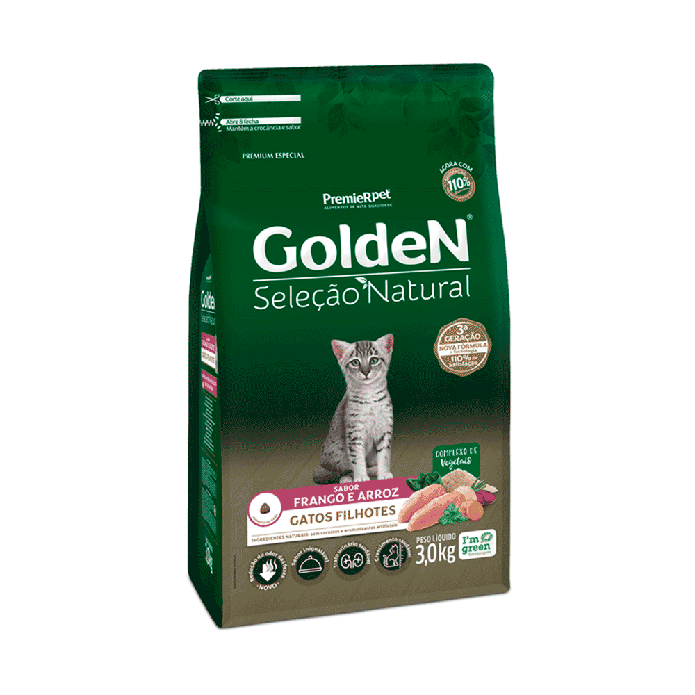 Ração Golden Seleção Natural Gatos Filhotes Frango e Arroz 3 kg