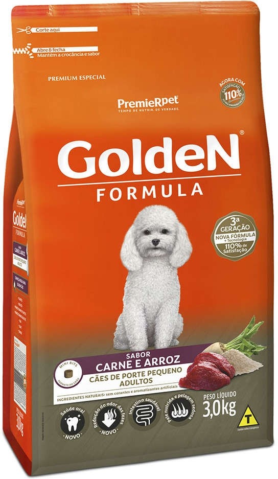 Ração Golden Formula Cães Adultos Raças Pequenas Carne e Arroz Mini Bits 3 kg