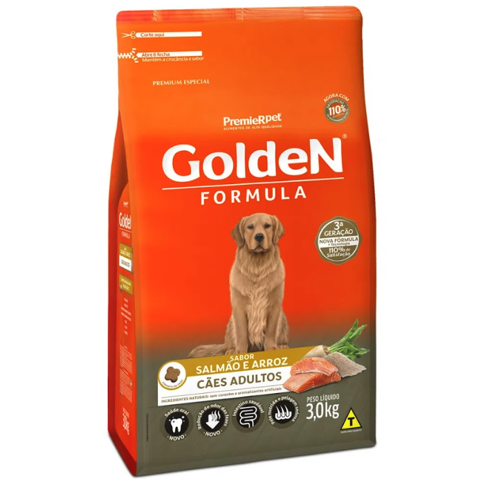 Ração Golden Fórmula Cães Adultos Salmão e Arroz 3 kg