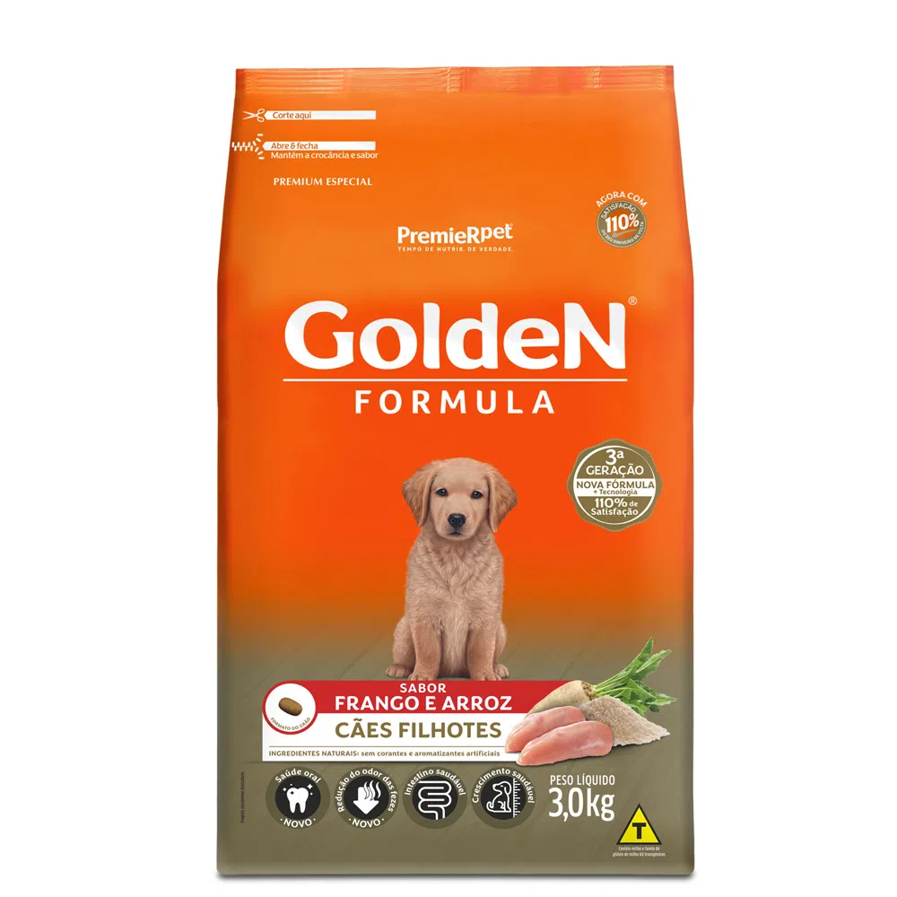 Ração Golden Fórmula Cães Filhotes Frango e Arroz 3 kg
