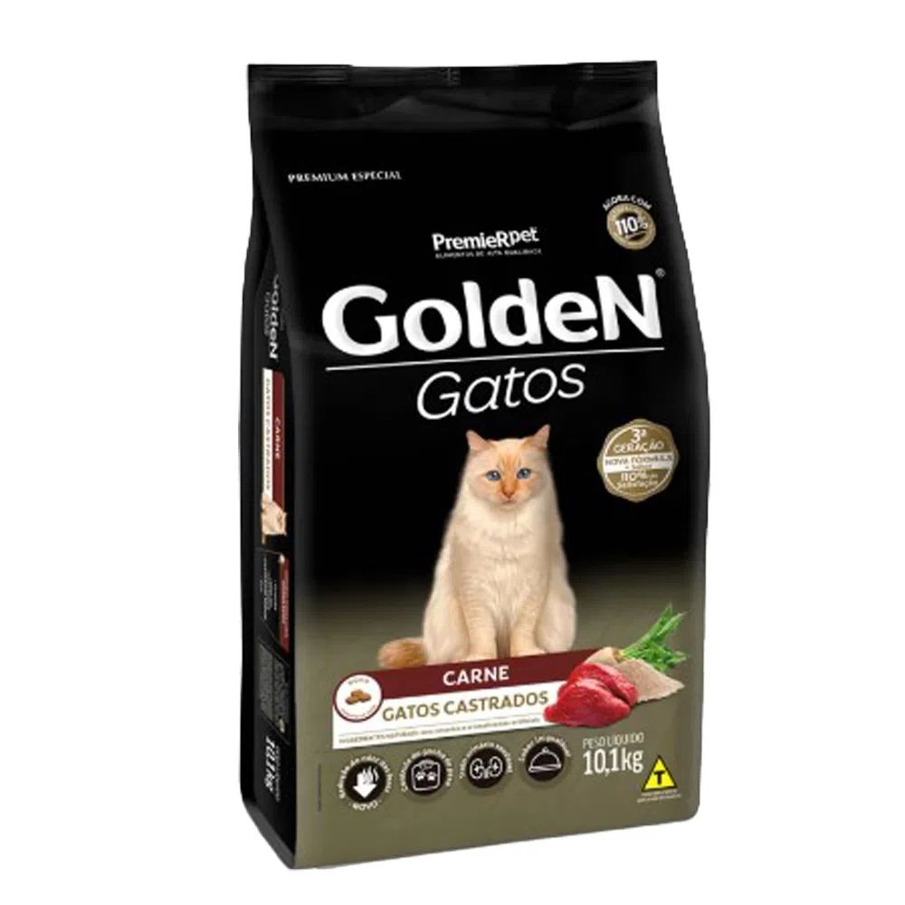 Ração Golden Gatos Castrados Carne 10,1kg