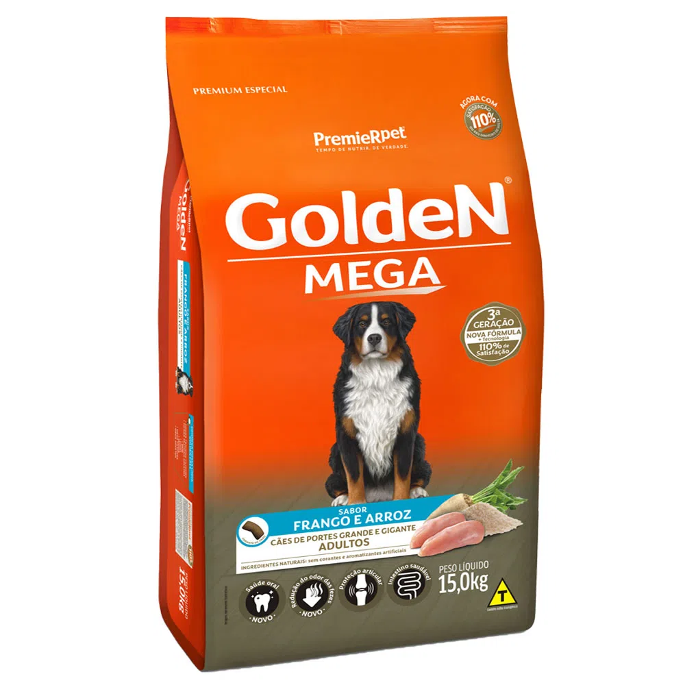 Ração Golden Mega para Cães Adultos Raças Grandes Frango e Arroz 15 kg