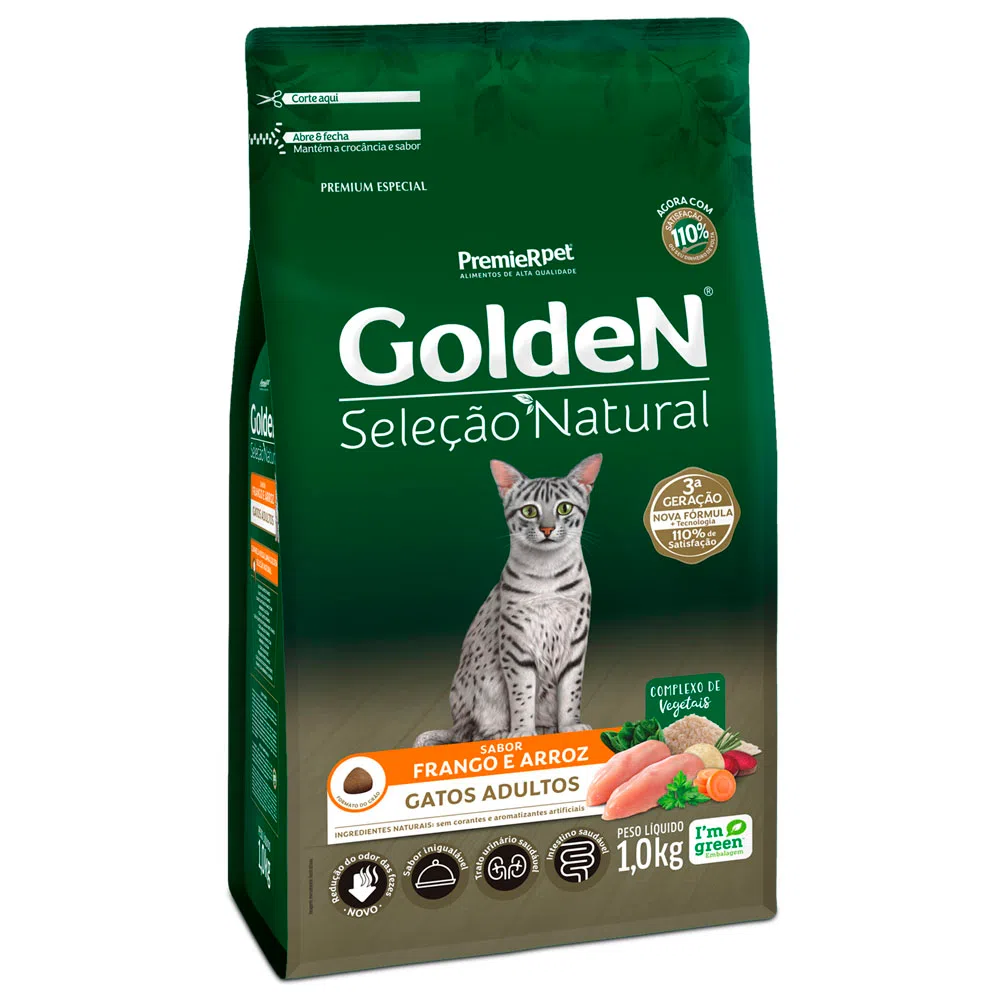 Ração Golden Seleção Natural Gatos Adultos Frango e Arroz 1 kg