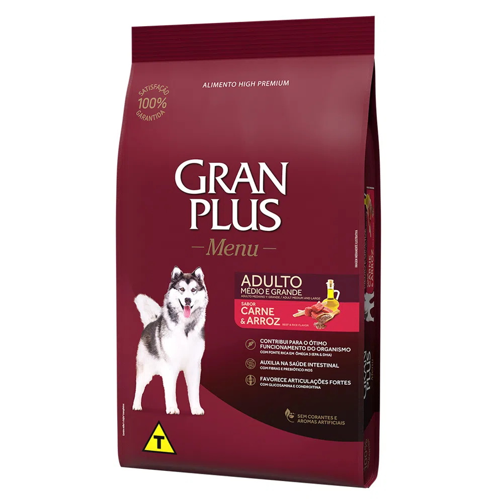 Ração GranPlus Menu Cães Adultos Carne e Arroz 3 kg