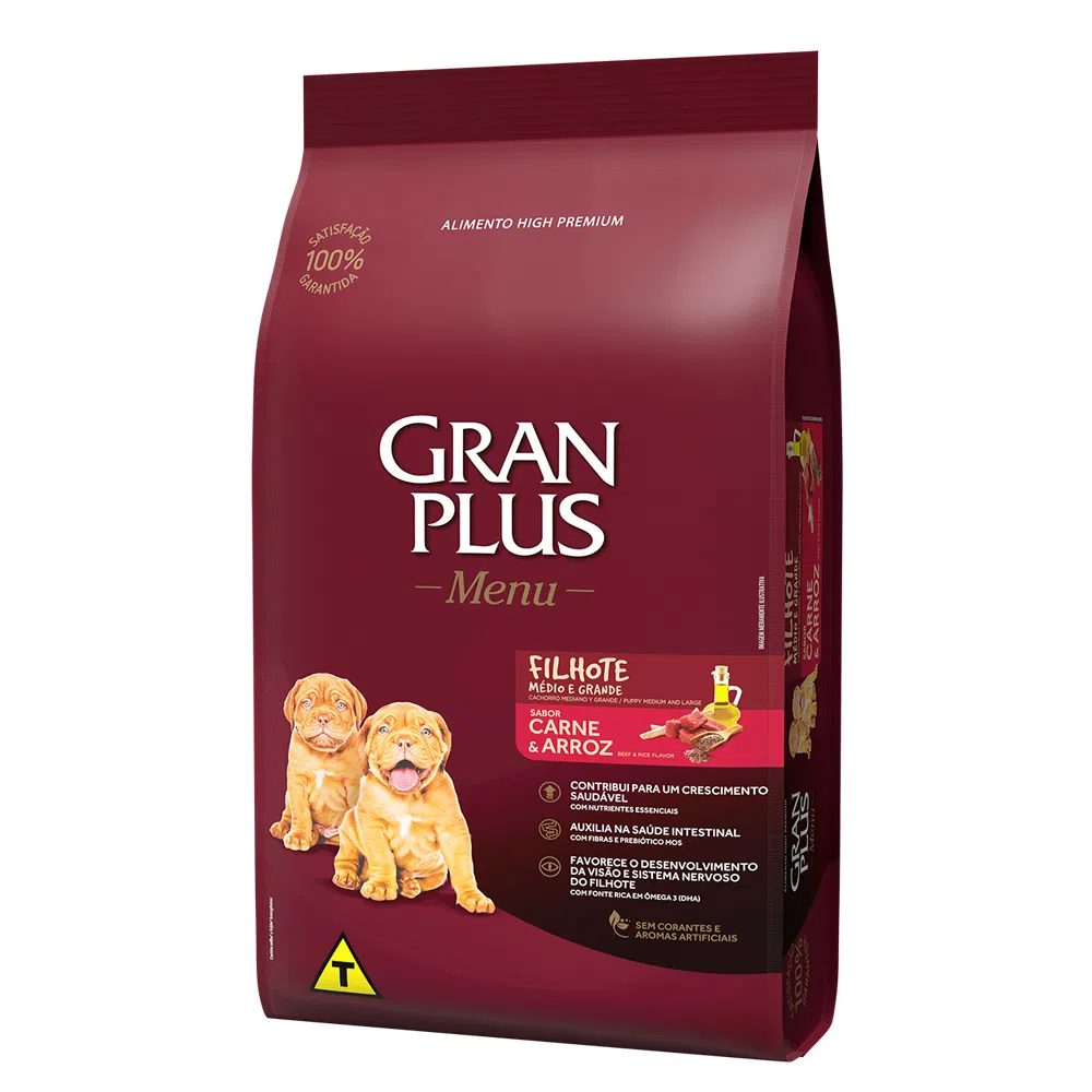 Ração GranPlus Menu Cães Filhotes Carne e Arroz 3 kg